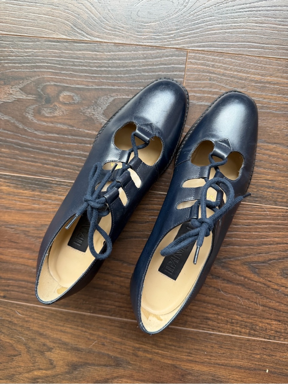 Women’s Navy Ghillie Leather Lace-Up Cutout Flats - Brand Ipanema, Size 6.5